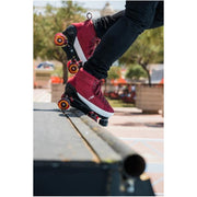 maroon skate park roller skate grindblock wide trucks adjustable toe stop firebolt wheels at skate park