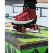 maroon skate park roller skate grindblock wide trucks adjustable toe stop firebolt wheels at skate park