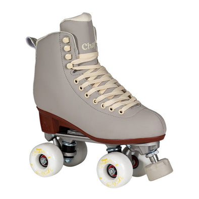 cream outdoor rollerskate high tops with white outdoor wheels 