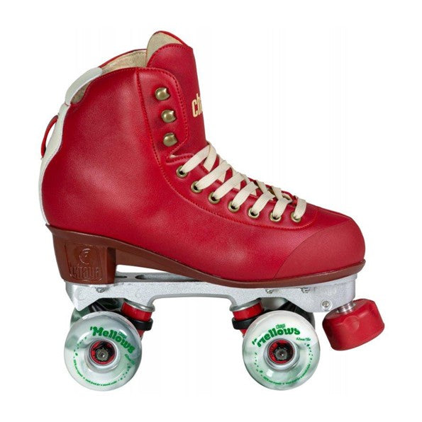 red premium roller skate high tops cream laces aluminium plate chaya toestops white green outdoor wheels 