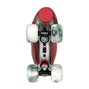 bottom view chaya red high top boots aluminium plate red toe stops white and green wheels