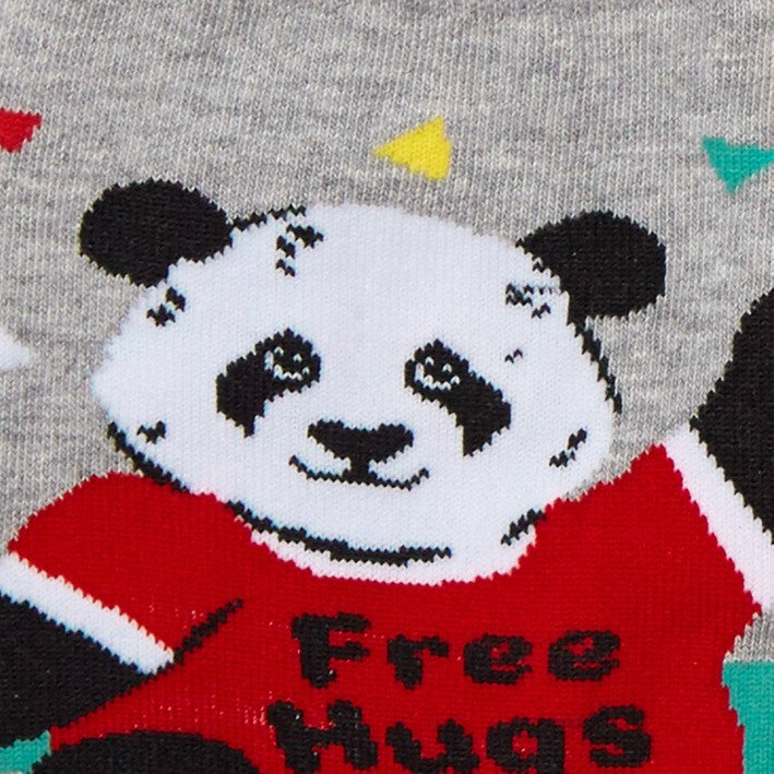 CLOSE UP OF PANDA WEARING RED SHIRT WITH WORDS FREE HUGS" PRINT 