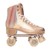rose gold hologrphic artistic hightop retro roller skate, cream marble outdoor 82a wheels, cream laces toestops 'Impala' 