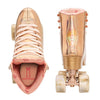 rose gold hologrphic artistic hightop retro roller skate, cream marble outdoor 82a wheels, cream laces toestops 'Impala' 