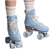 pastel blue suede high top rollerskates