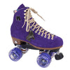 moxi dark purple taffy suede roller skate artistic retro high top boot with black thrust plate and purple gummy outdoor 78a wheels