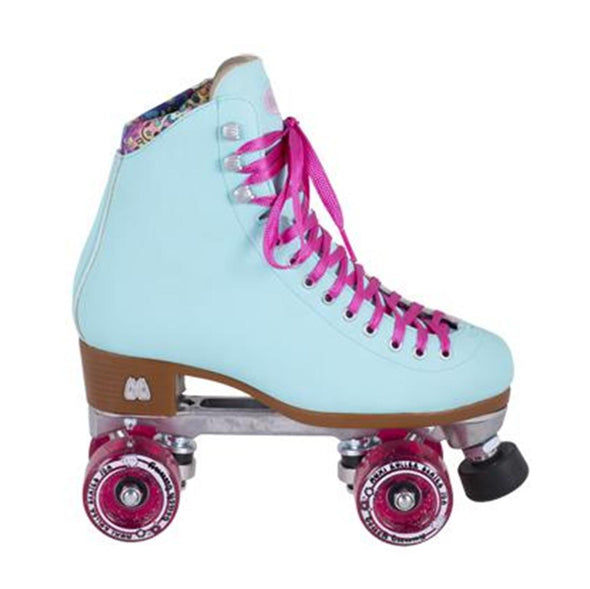 retro rollerskates teal pink laces pink wheels 'MOXI BEACH BUNNY' 