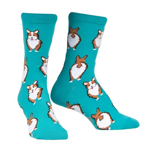 TEAL CREW SOCKS WITH PATTERN OF CORGIS