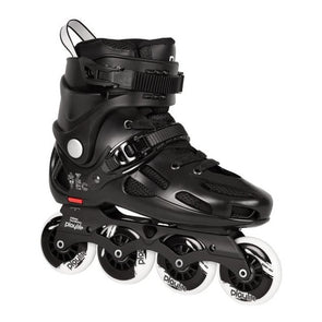 black inline rollerblades, black liner, white inline skate 85a wheels freeride urban 