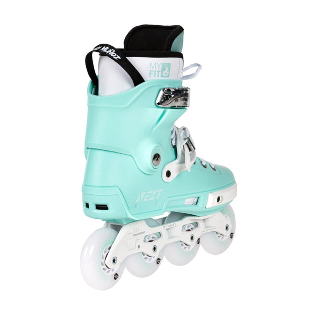 white teal aqua 80mm x 4 inline skates with my fit liner