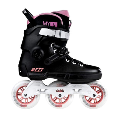 black white pink inline tri skates 100mm spinner wheels