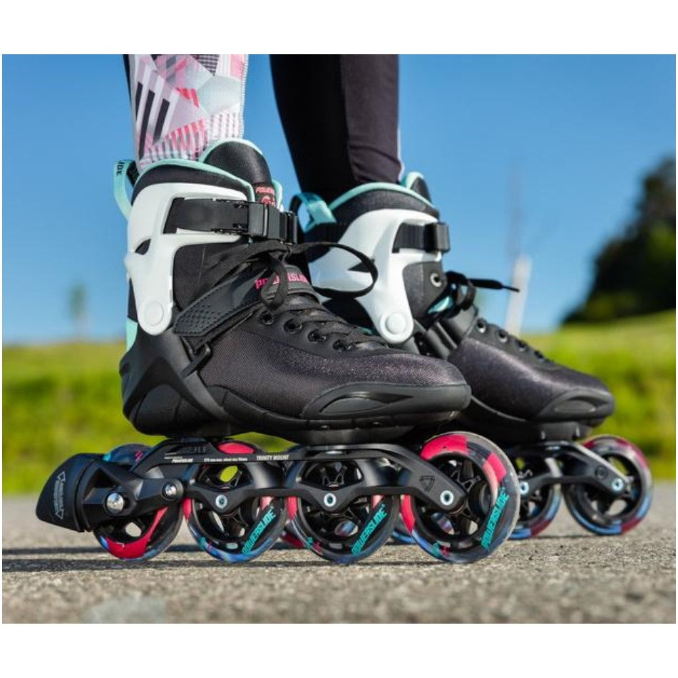 black inline rollerblades 90mm fitness skates teal pink 