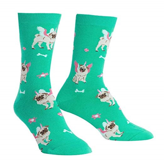 Sock It To Me Pugasus Teal Women's Crew Socks - Lucky Skates