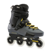 grey yellow inline skates with white wheels 