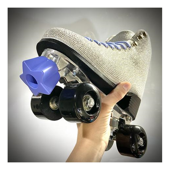 glitter roller skate with purple star shaped bolt on roller skate toe stoppers