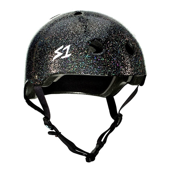 GLOSSY BLACK GLITTER S ONE LIFER SKATE BIKE CERTIFIED HELMET