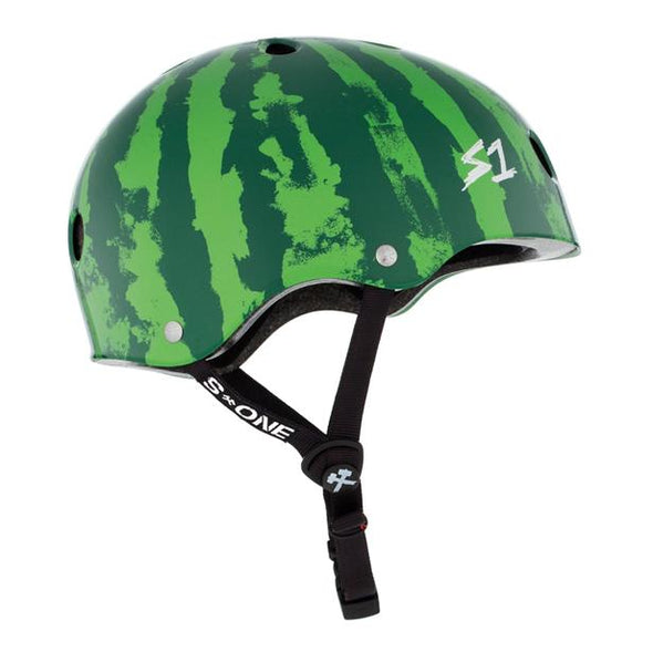 two tone green watermelon patterned skate helmet 