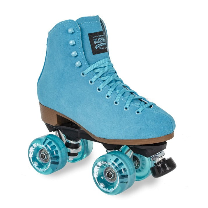 light blue leather rollerskates 