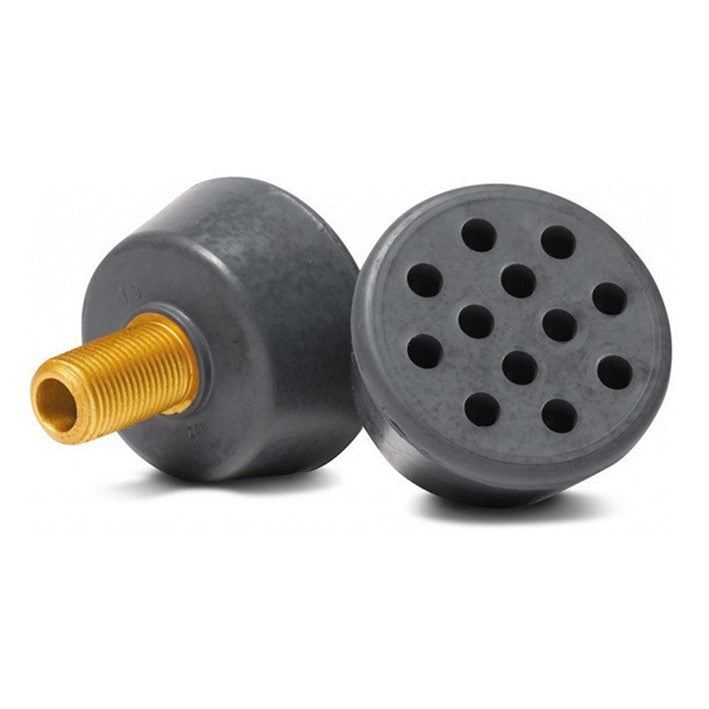 grey round rollerskate toe stops grip holes, gold stem 