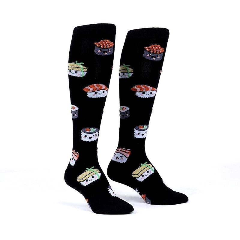 BLACK KNEE HIGH SOCKS WITH SUSHI PATTERN