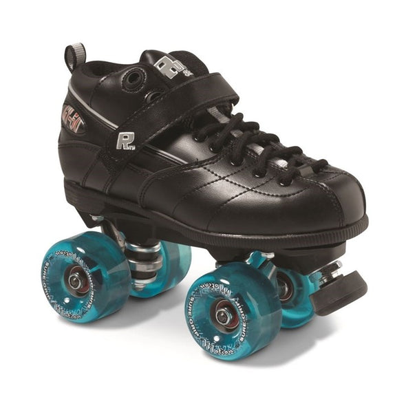 black gt50 suregrip speed roller derby roller skates with outdoor boardwalk wheels 78a