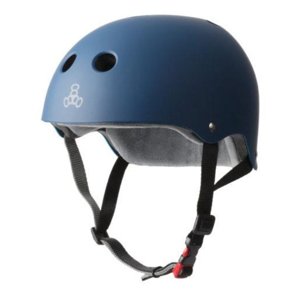 matt navy blue skate helmet with grey liner  