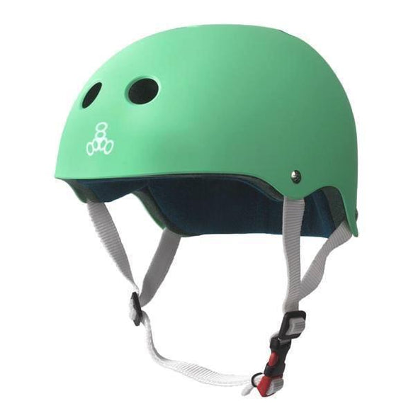 matt mint green helmet with a navy blue liner 