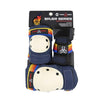 skate safety protection set retro navy blue red yellow orange stripes, knee pads, elbow pads, wrist guards 