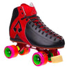 RED BLACK LEATHER SUEDE MID HIGH ROLLER SKATE HIGH TOP BOOT WITH ARIUS PLATE AND MORPH WHEELS