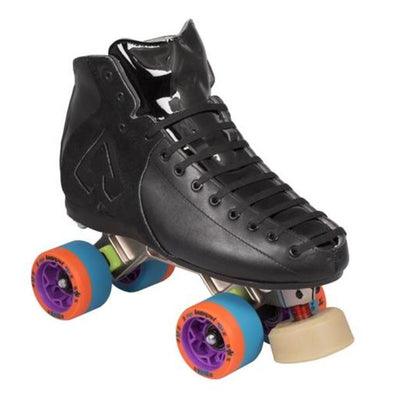 BLACK LEATHER SUEDE MID HIGH ROLLER SKATE HIGHH TOP BOOT WITH ARIUS PLATE AND MORPH WHEELS