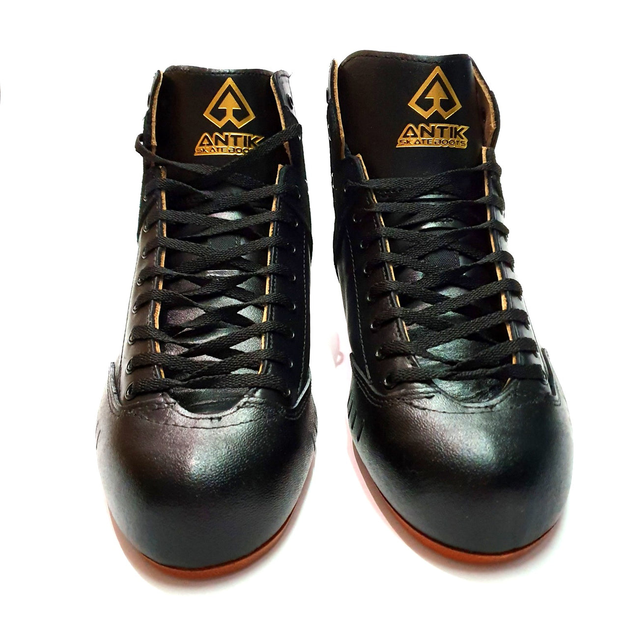 front view AR1 antiks black gold skate boot 