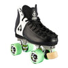 antik black and white roller skate boot with green heartless wheels 