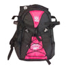back pink inline rollerskate backpack, 'Boom' front pocket 