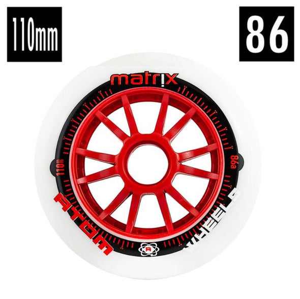 110mm red white atom inline wheels 