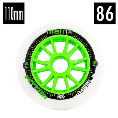 white with lime green 110mm outdoor inline skate wheel 
