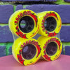 fluro yellow outdoor rollerskate wheels red print 