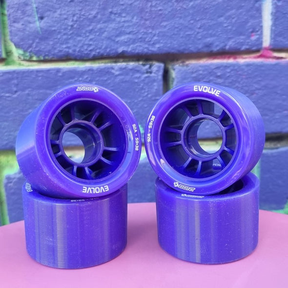 purple indoor roller skate wheels with purple hub