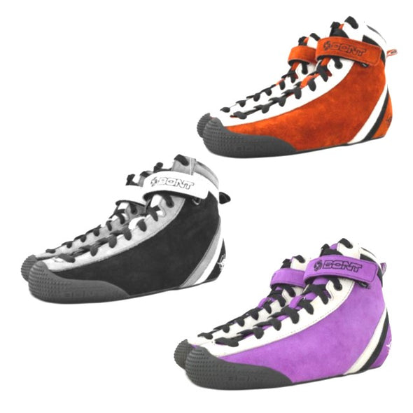 purple red and black bont high top rollerskate 