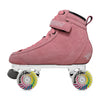 pink suede high top rollerskate boot with white bont street flow wheels
