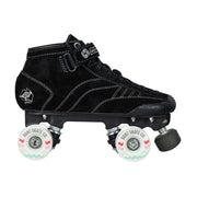 black suede mid height quad skate 