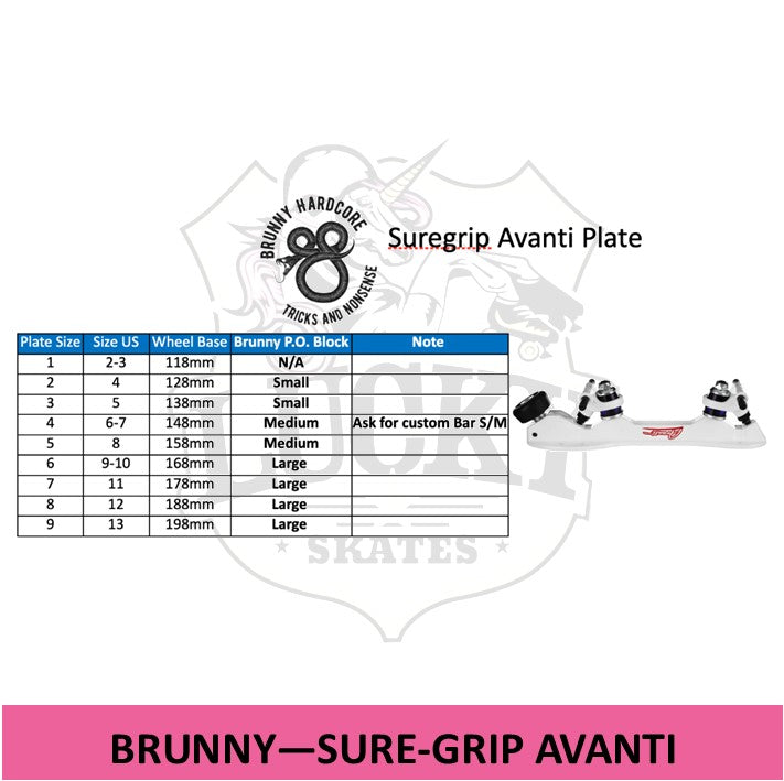 brunny size guide for sure grip avanti plate