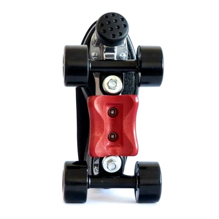 bottom view of black wide brunny trucks on skate