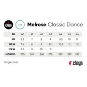 size chart for chaya melrose dance skate