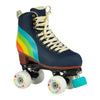 rainbow retro roller skate, rainbow heel, white 'Love is love' outdoor wheels 