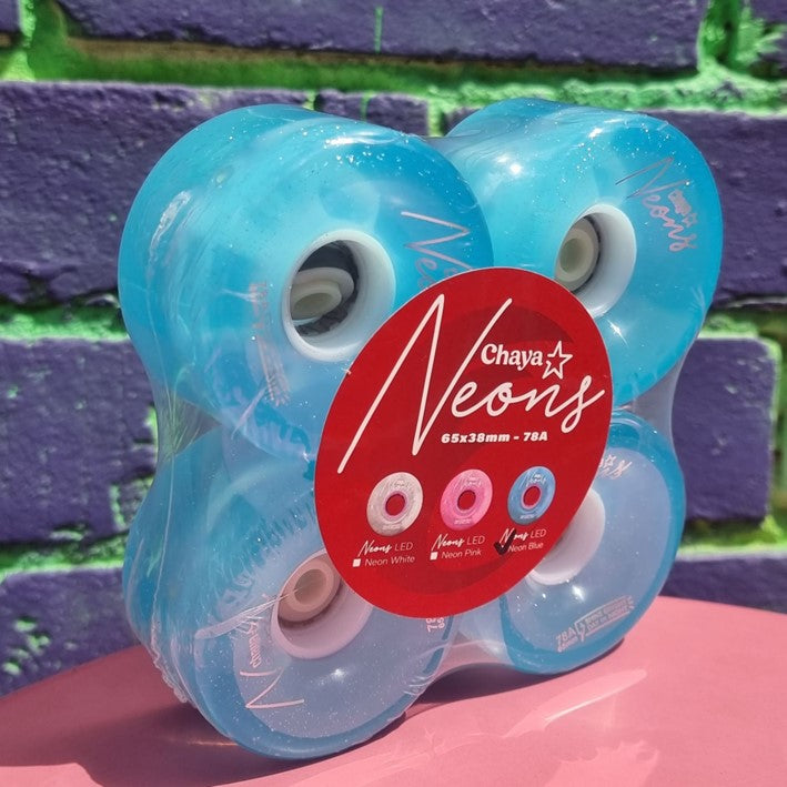 Chaya Light Up Neon Blue Wheels 78A - 4 pack - Lucky Skates