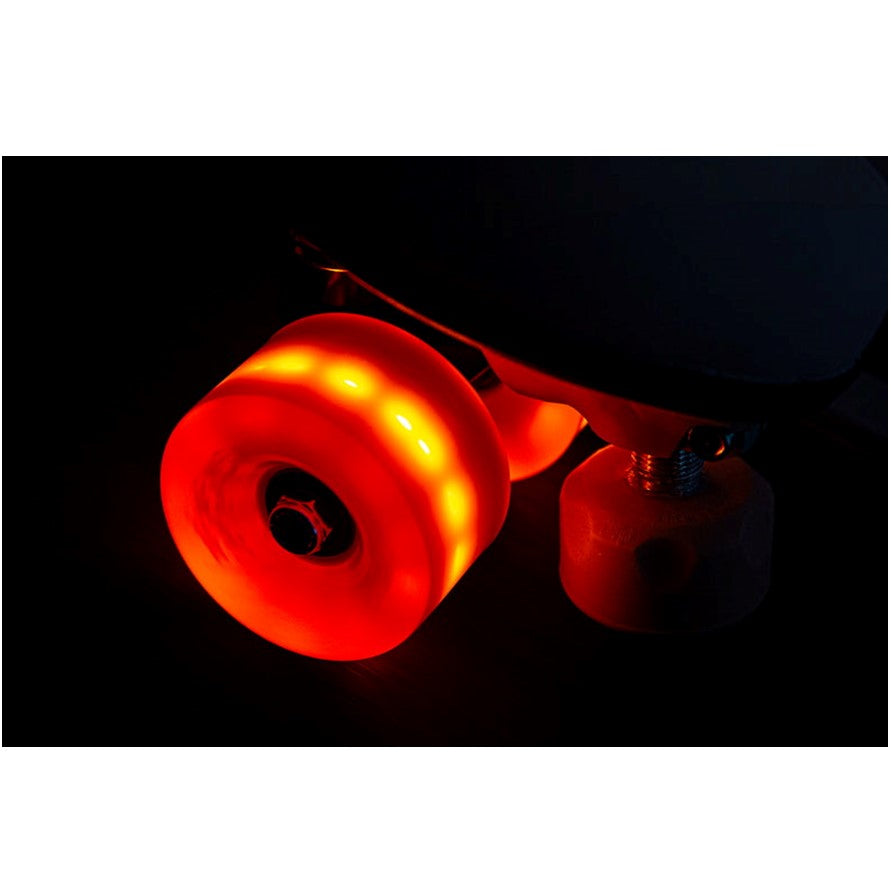 chaya red glitter led light up quad roller skate wheels on skate 