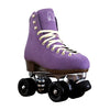 light purple suede chuffed rollerskate with cream  laces and black outdoor wheels 