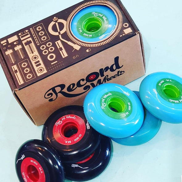 FR Record Inline Wheels Blue/Green 84A - 8 pack