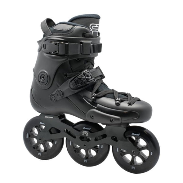 black fr tri skate with 110mm wheels 85a with black liner 