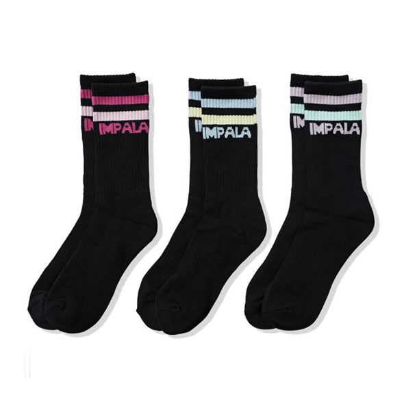 black skater socks mid calf pastel strip 'Impala'